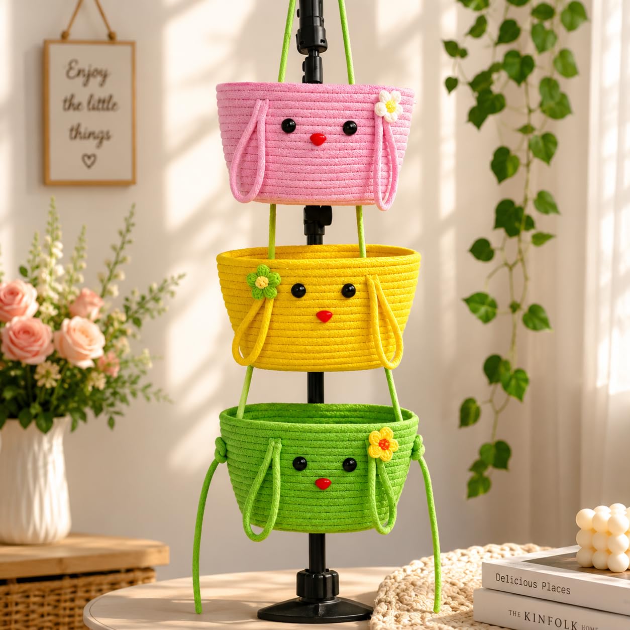 Laksha Trader Store 3 set of cute Basket Tray Cane Fruit Basket Storage with Lid | Basket with Lid for Kitchen Fruits Vegetables Office Stationery | Natural Jute Bowl Basket (1 Piece)-image-35