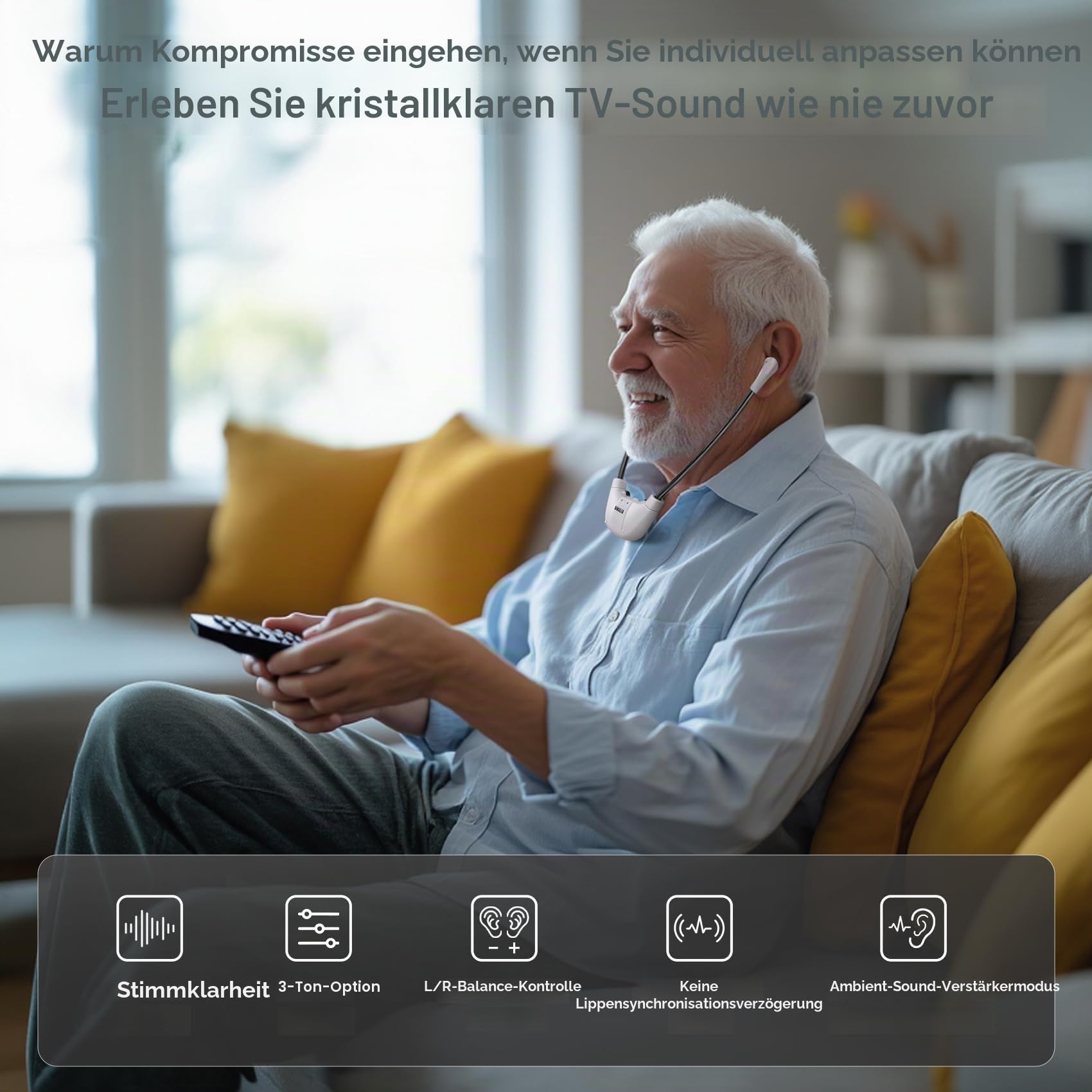 SIMOLIO Digitale Funkkopfhörer für Fernseher Kabellos, Kopfhörer Kabellos für Fernseher für Senioren, 2.4 GHz TV Kopfhörer Drahtlos mit ErsatzAkku & Mikrofon & Ladestation, TV Hörverstärker SM-824D1