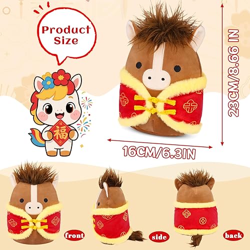 Miniatura 3 de Juguete de peluche de caballo de año nuevo chino, animales de peluche de 8 pulgadas 2026 con ropa de Año Nuevo, caballo suave para niños, decoración