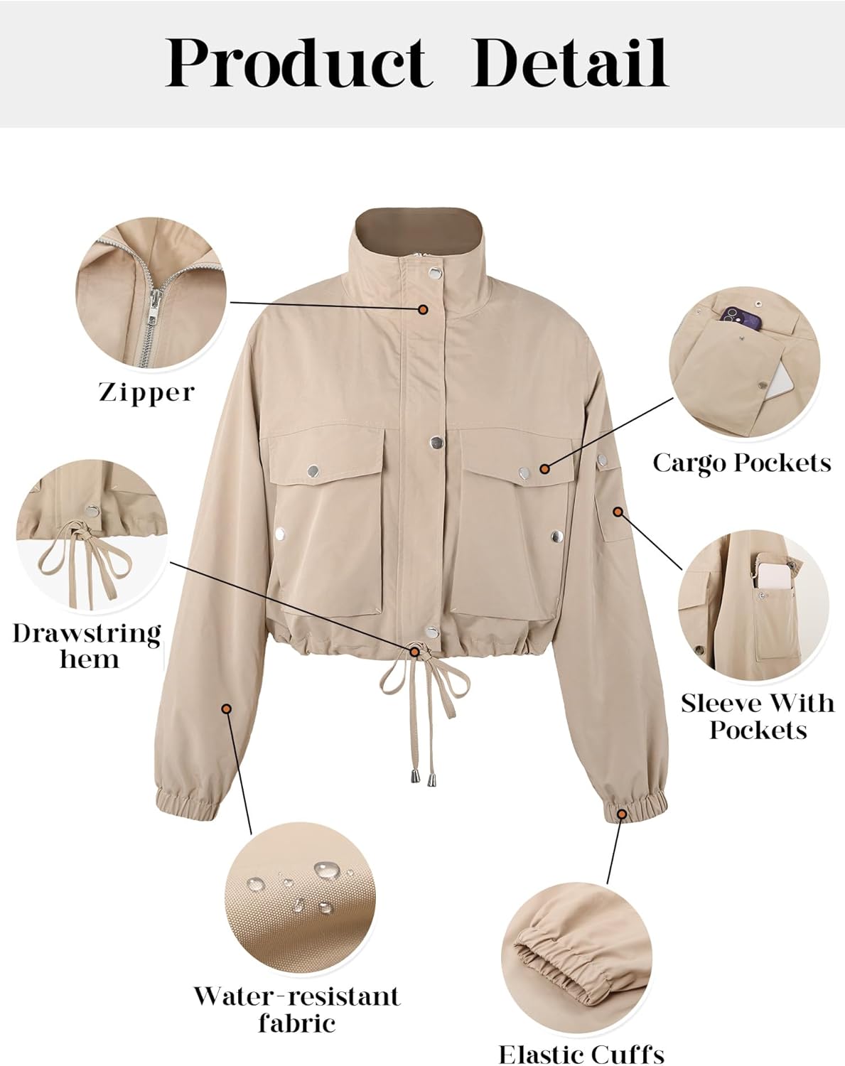 UEAL Womens Cropped Bomber Jacket 2026 Trendy Zip Up Lightweight Utility Anorak Coat With Pockets - Image 6