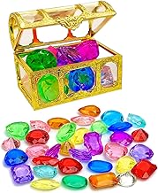 Gemstones for Kids, 30PCS Multicolor Plastic Gems with Pirate Treasure Box, DIY Jewel Making, Diving Gems for Swimming Pool, Kids Treasure Chest, Party Favors, Birthday Gift
