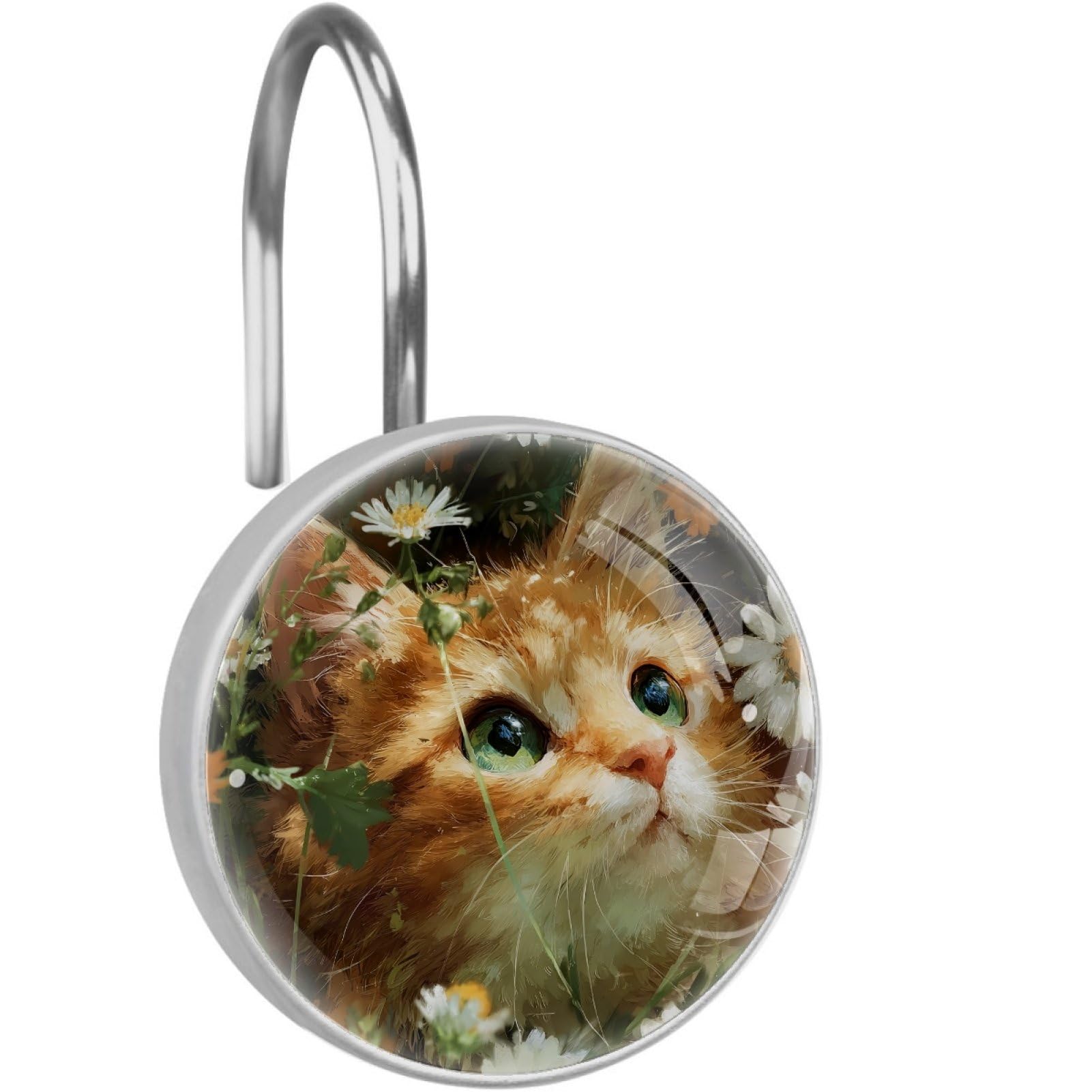 VAPOKF Decorative Shower Curtain Hook, Cat Daisy Rustproof Stainless Steel Shower Curtain Hook for Bathroom, Shower Curtain Hangers for Shower Rod