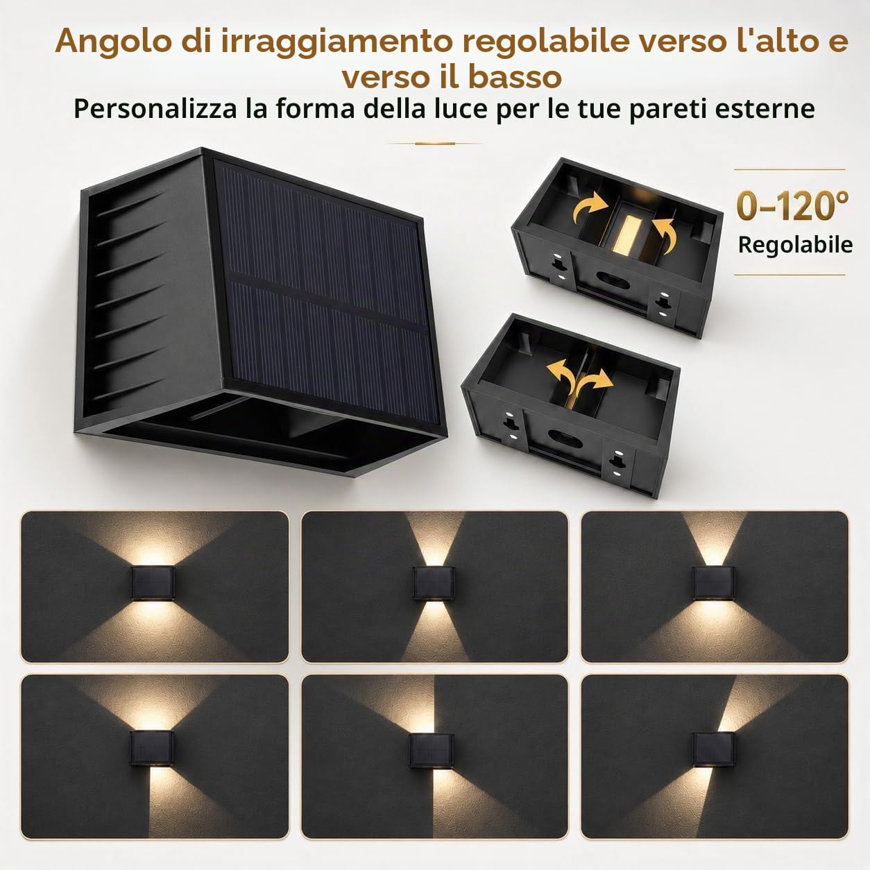 T-SUN 4 Pezzi Applique Solare da Esterno Nero, Luce Calda 3000K Applique da Parete Esterno, Moderno Up Down Lampada da Parete, IP65 Impermeabile, per Giardino Recinzione Garage Scala Porta D'ingresso