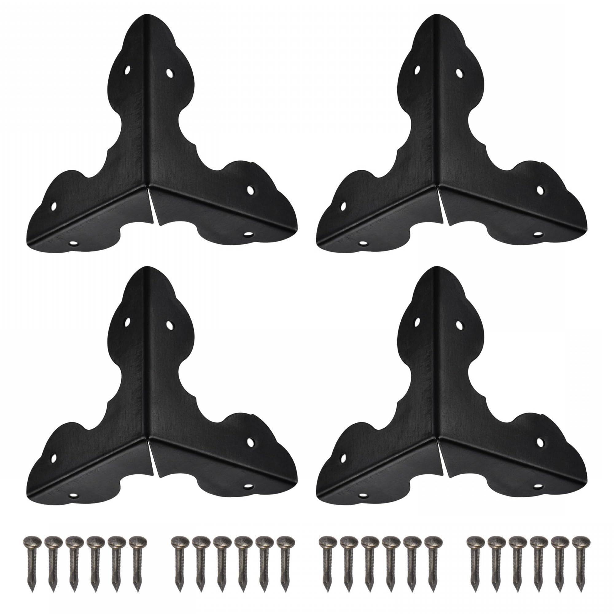 TA-VIGOR 8Pcs Metal Corner Protectors, 33 x 33 x 33mm Edge Guard Decorative Corner Bracket, Black Angle Brace Cover for Tables Chests Suitcase Jewelry Box, with 48Pcs Screws