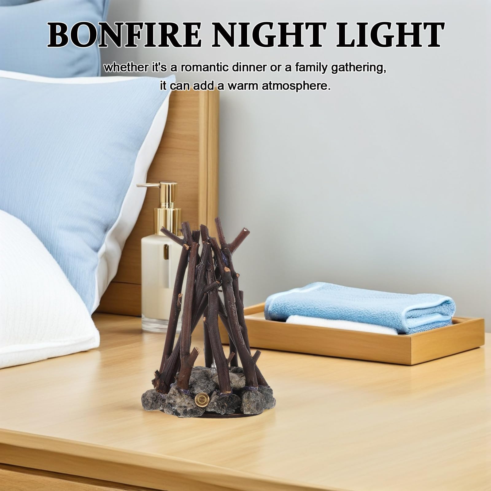 Alipis Luz Nocturna de Hoguera con Diseño de Tronco y Efecto de Llama Artificial Lámpara Decorativa para Dormitorios con Alimentación USB