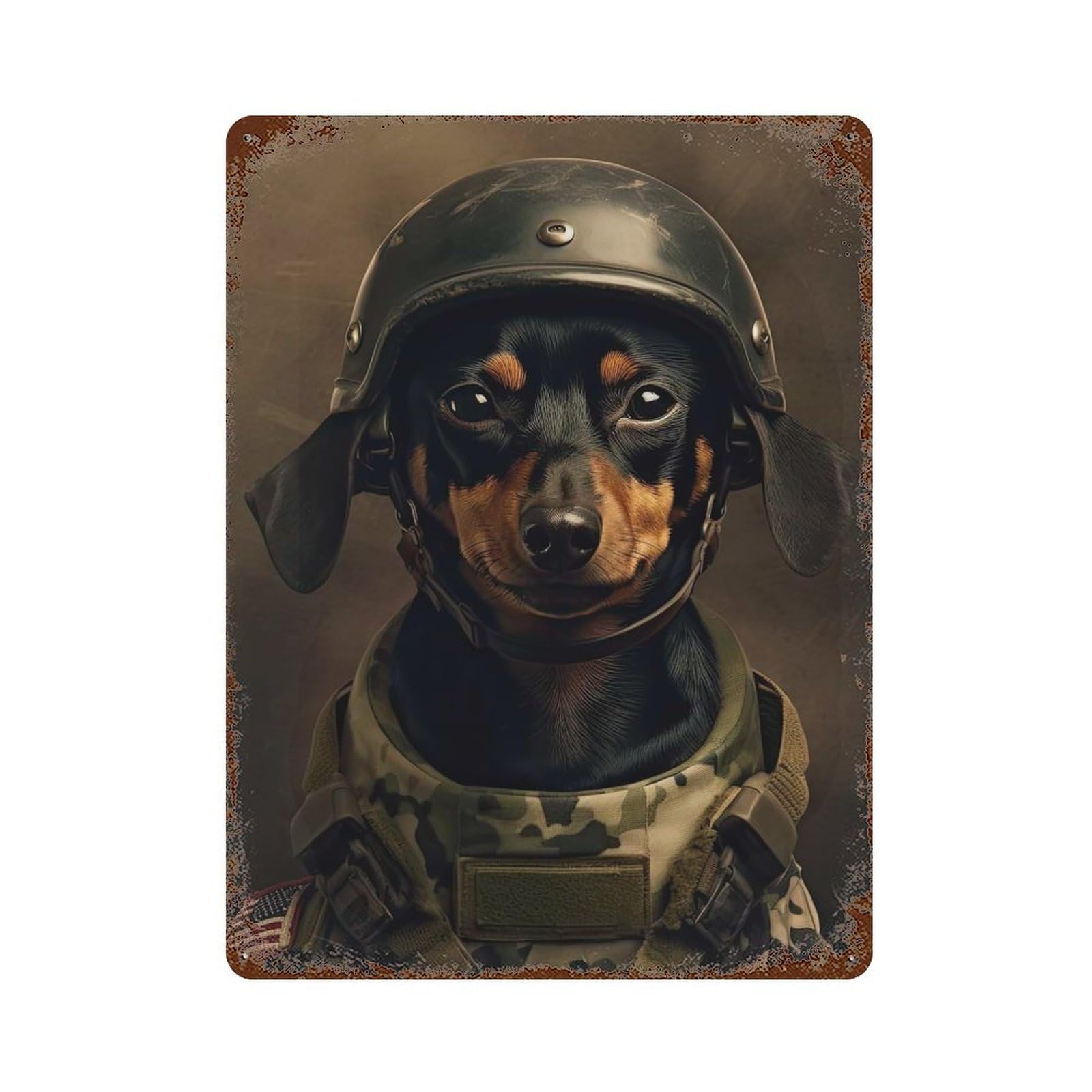 Miniature Pinscher Soldier Weathered Tin Sign 15.7"x11.8", Shabby Chic Decor for Garage, Pub Or Kitchen