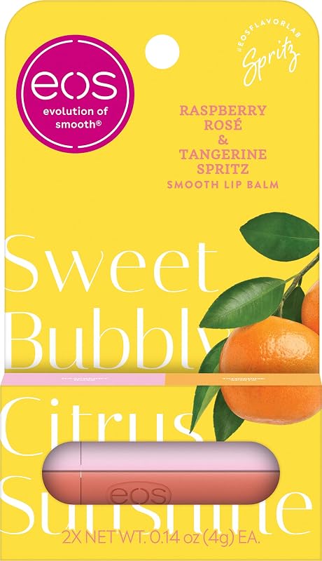 Bálsamo labial eos Raspberry Rosé e Tangerine Spritz, Pacote com 2