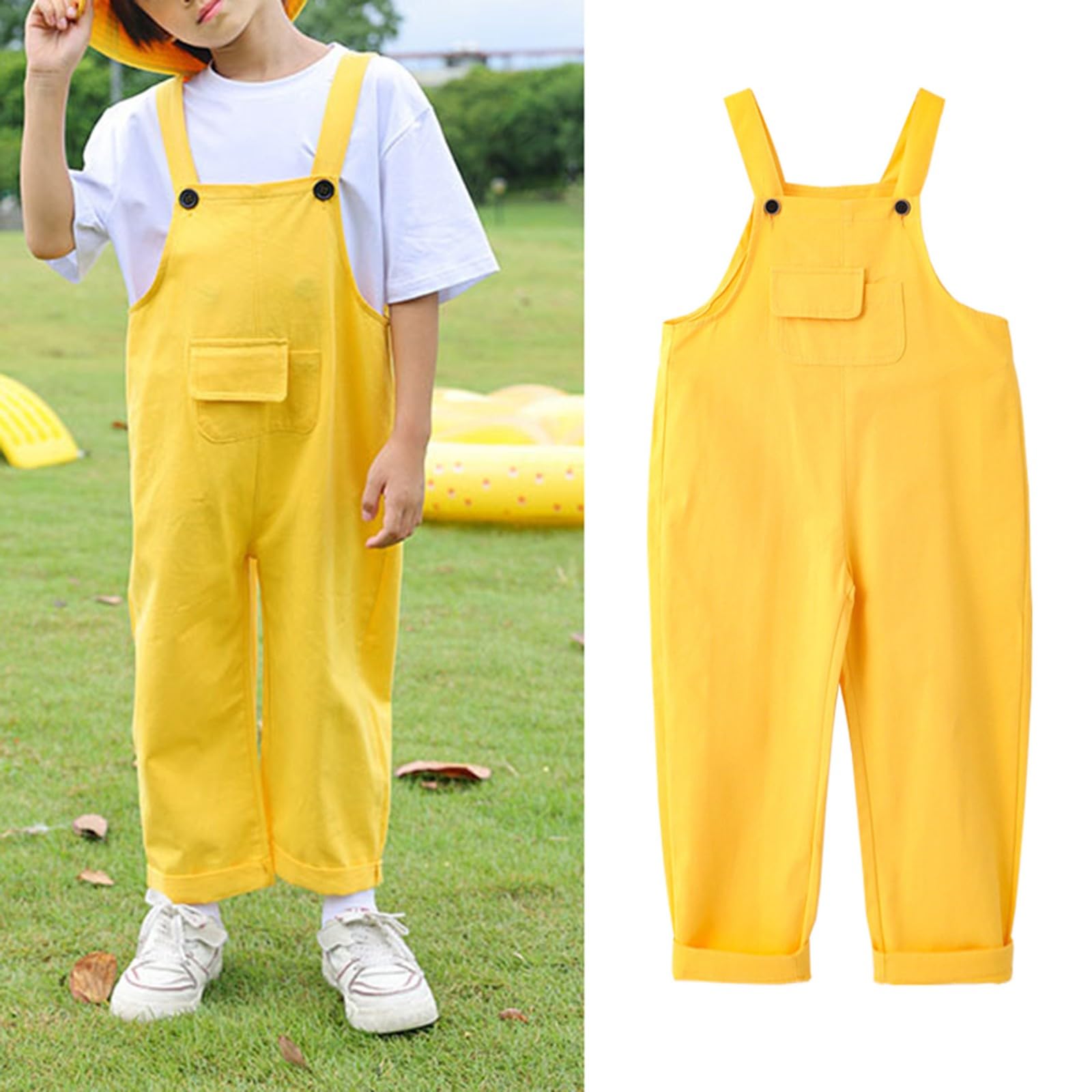 Salopette pour Enfants Garçons et Filles Coupe Droite Baggy à Bretelle Réglable Combinaisons d'Été Décontractées en Coton Style Preppy Mignon Romper - Dungarees Mignonne Ados - Denim Workwear