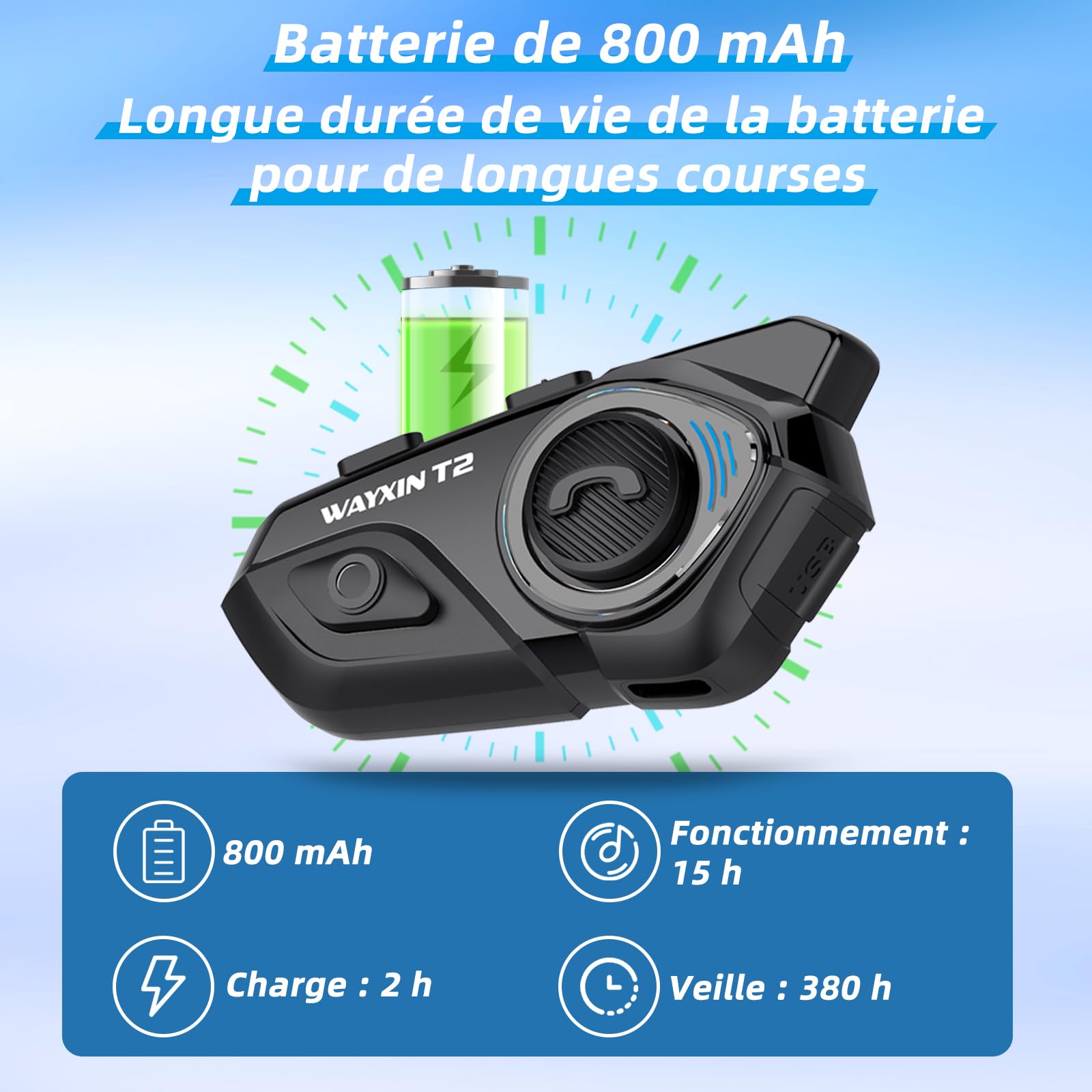 T2 Intercom Moto,Casque Moto Bluetooth Système de Communication 5.4, Suppression Bruit DSP&CVC/IP67 Étanche/Chaîne Hi-FI/Réponse Automatique Assistant/AI Intercom Casque (2pcs)