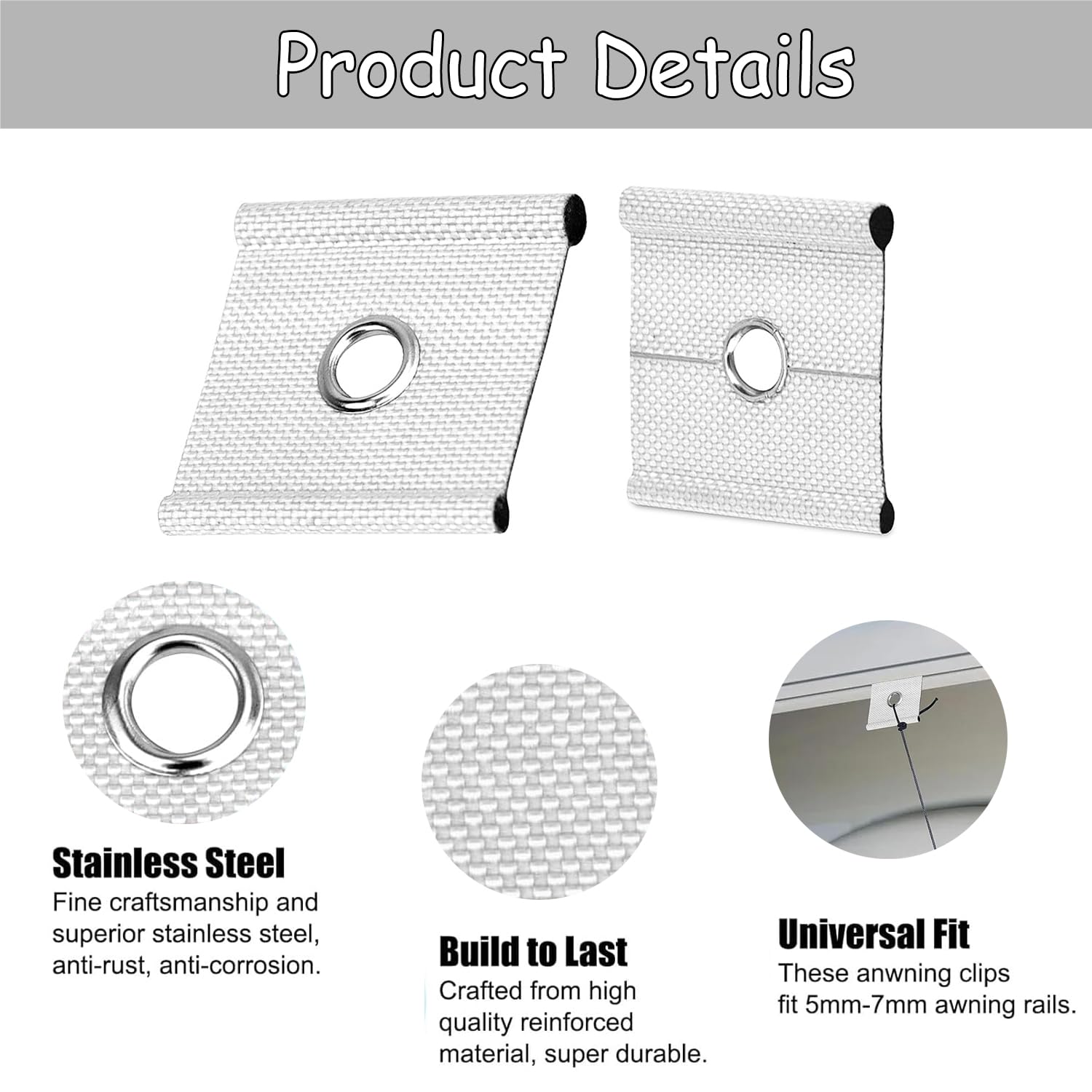 12 Œillets Fixation Store Camping-Car - Crochets En S - Pour Auvent, Tente - Support 10kg - Tissu Tressé