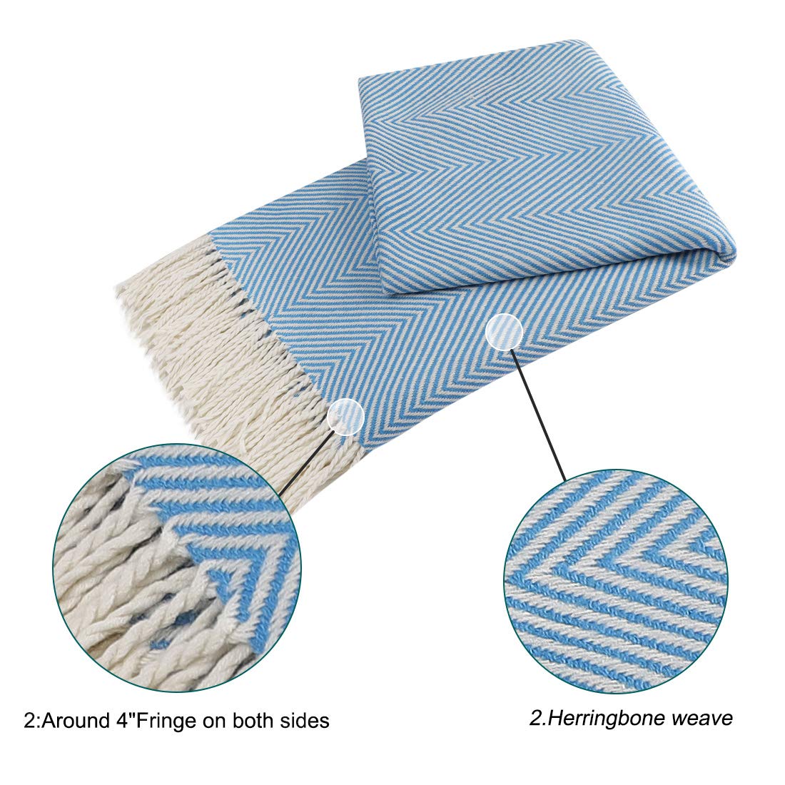 Coperta Decorativa a Spina Di Pesce in Finto Cashmere, Blu Navy, Con