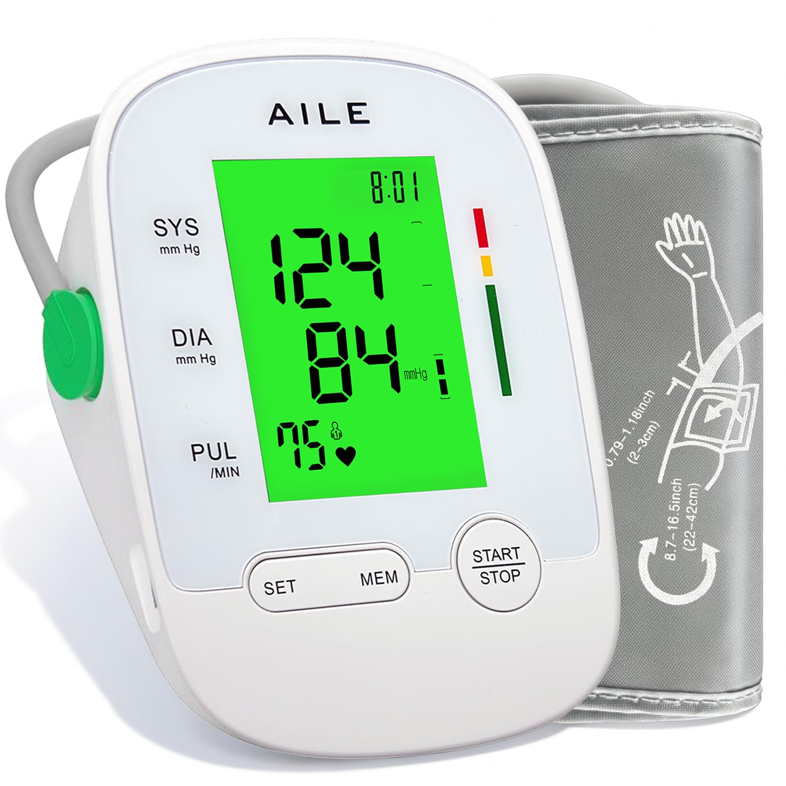 AILE X6 Blutdruckmessgerät Oberarm (22-42cm) – Automatisches Oberarm Blutdruckmessgerät, 3-Farben-Hintergrundbeleuchtung, Oberarm-blood pressure monitor,Großes LCD, 2×99 Speicher, Arrhythmie-Erkennung