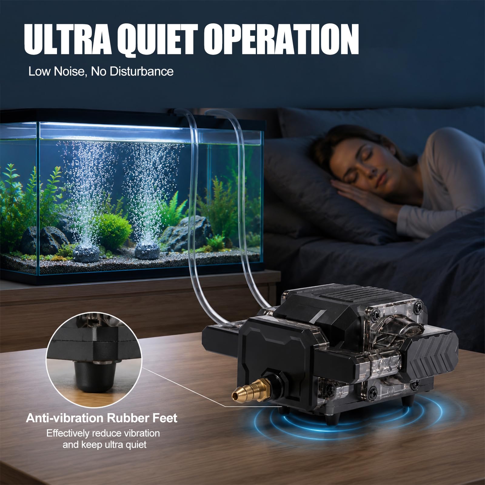 EXLECO Pompe à Air Aquarium Silencieuse 25W, 55L/Min Réglable
