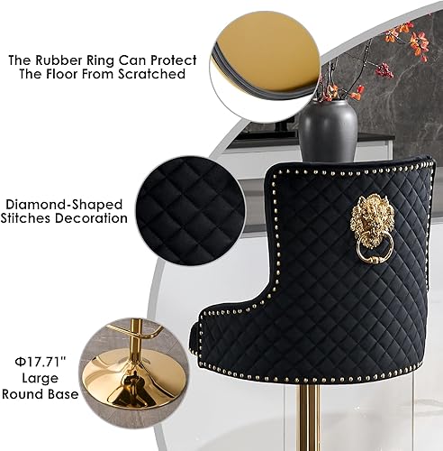 Miniatura 4 de Juego de 2 taburetes de bar de terciopelo dorado, taburetes de bar modernos de altura de mostrador con respaldo capitoné y tirador de anilla de