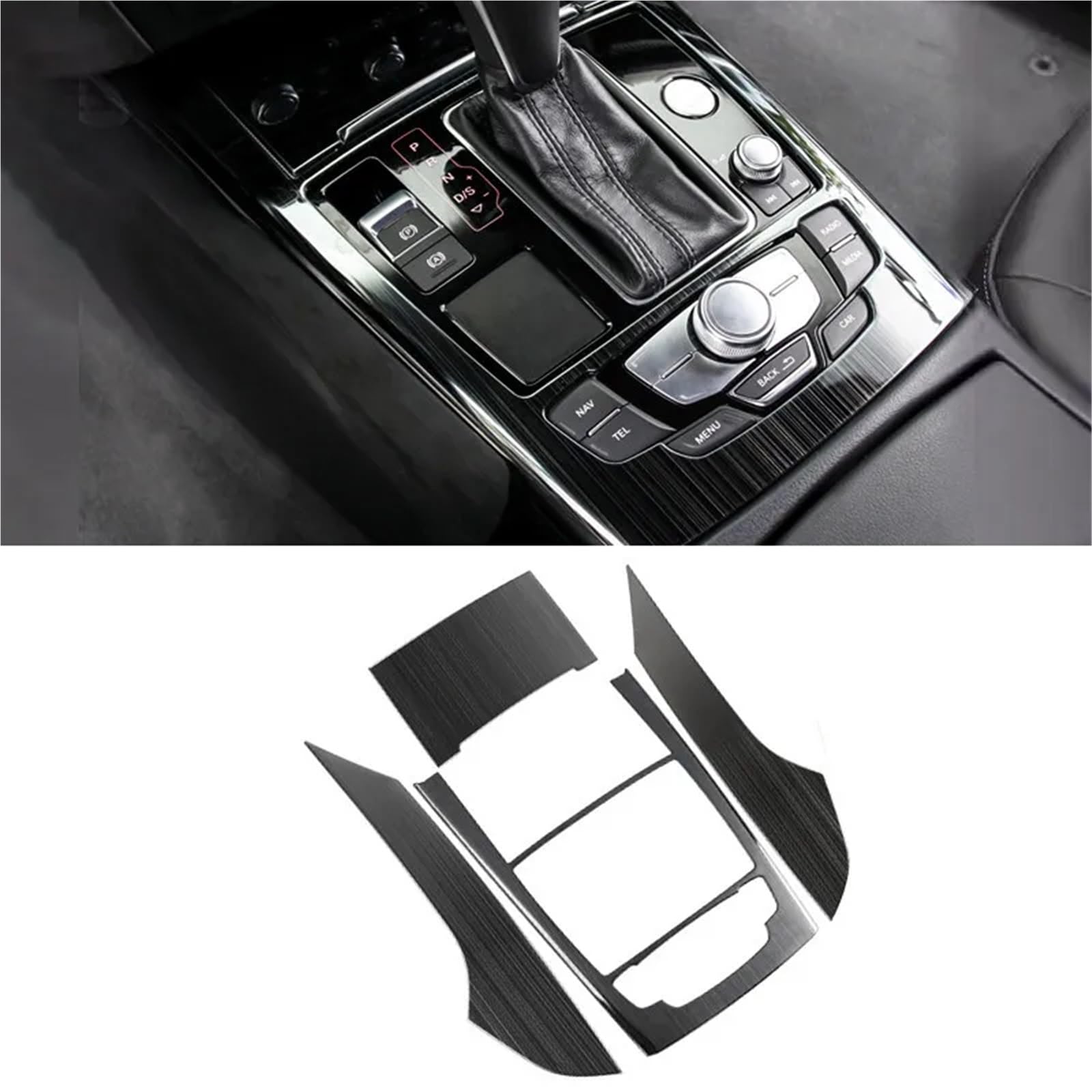 Ochrona Podłokietnika Stylizacja samochodu, konsola środkowa, rama dźwigni zmiany biegów, listwa ozdobna, akcesoria pasujące do Audi A6 C7 2012-2018(Black Brushed)