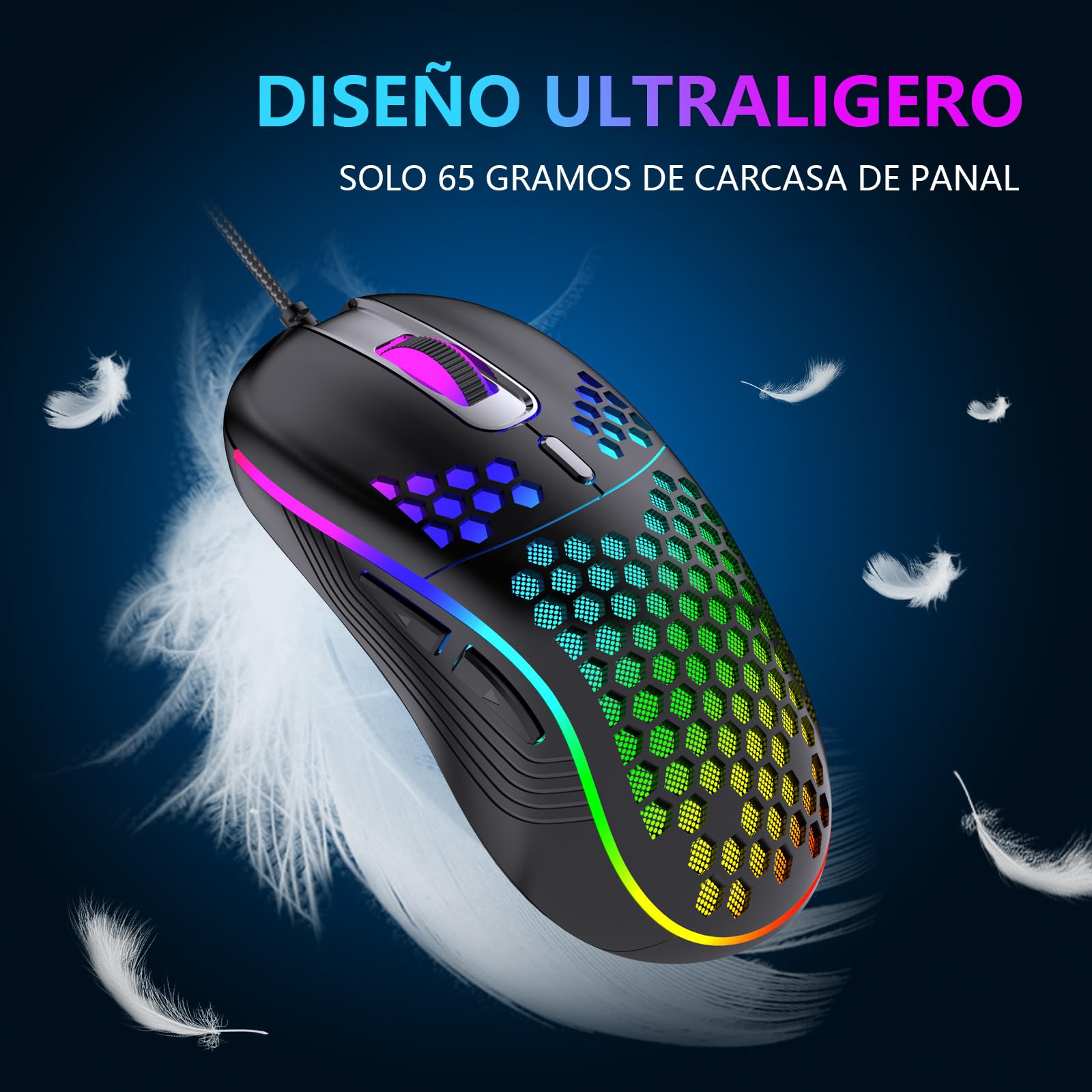 RedThunder K62 - Tastiera e mouse da gaming RGB 60% in lingua spagnola, mini tastiera ultra compatta retroilluminata ed ergonomica, mouse da gaming ottico 7200 dpi, compatibile con PC, PS5, Xbox (nero
