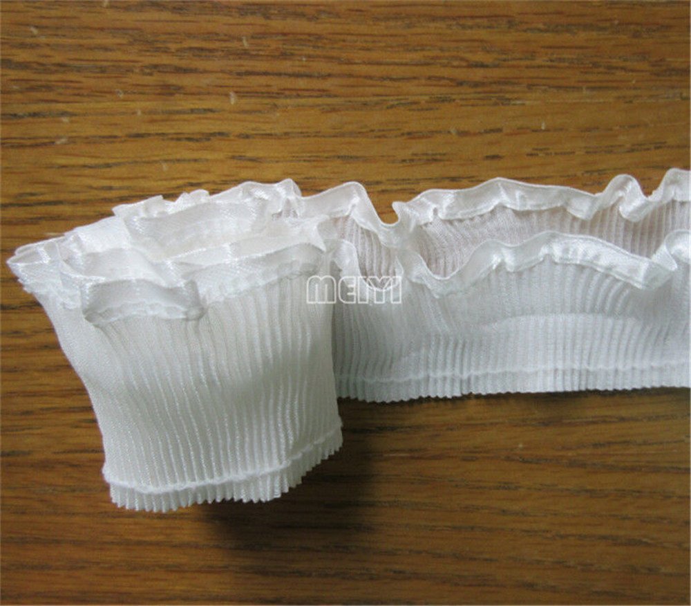 Ruban Organza Tulle Plissé 9 Cm Avec Dentelle - 1 Mètre Blanc Pour Couture Et Décoration