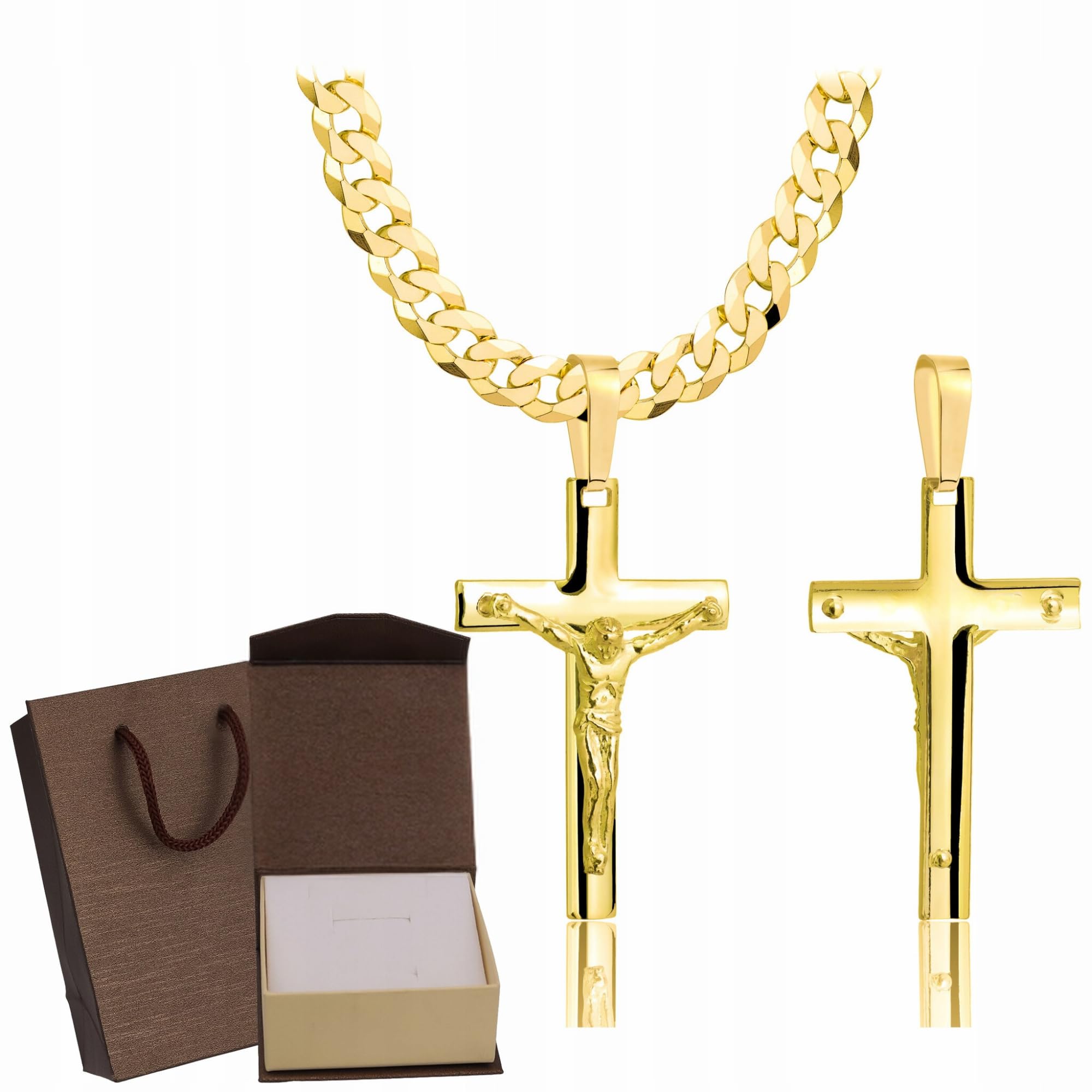 Amor Luxury Collana in oro da uomo con croce 585, catena da uomo 925/585 – Collana a croce da uomo in oro 585 massiccio – 5 mm, catena a croce – collana da uomo