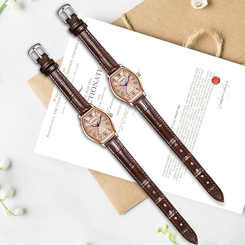 Miniatura 5 de Women's Leather Band Watch, Dainty Elegant Barrel-Shaped Women Watches Classic Vintage Retro Ladies Dress Wrist Watch, Gifts Present for Her
