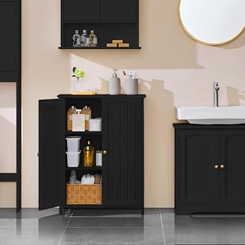 Yaheetech Small Bathroom Storage Cabinet for Towels with 2 Doors, Black