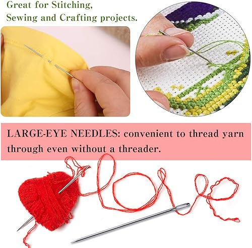 Miniatura 6 de 18 agujas de coser de ojos grandes, 9 agujas afiladas y 9 agujas de coser romas de ojo grande, aguja de cuero, agujas de costura a mano de acero