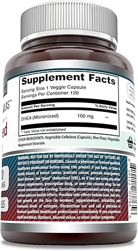 Miniatura 2 de Amazing Formulas DHEA Suplemento micronizado  100 mg por porción  120 cápsulas vegetales  Sin OMG  Sin gluten  Fabricado en Estados Unidos