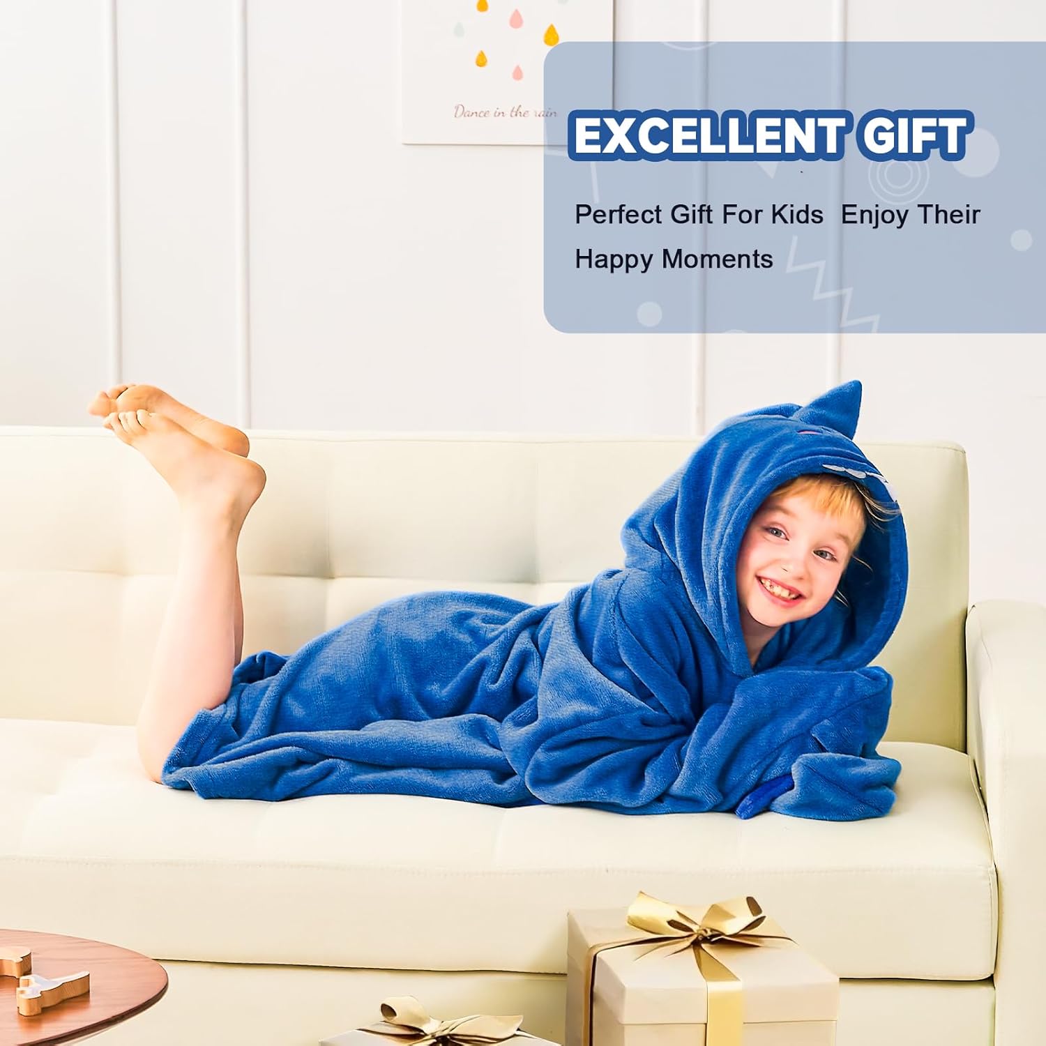 IFNOW Wearable Blanket Hoodie Kids, Oversized Fleece Blanket Sweatshirt Christmas Birthday Gifts for Boys, Girls, Teen Hoodie with Portable Foldable Blanket Pillow, Animal Embroidery 5-15 Years, Shark - Image 6