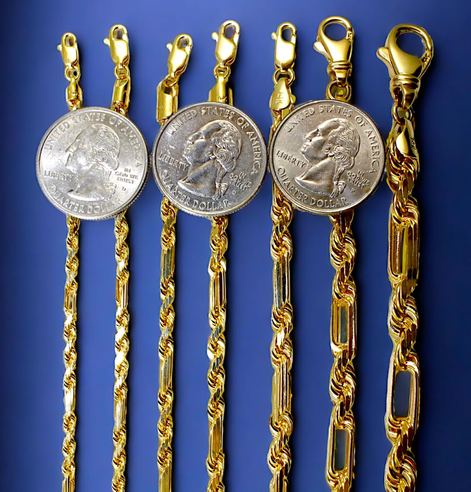 14K Yellow Gold SOLID Milano Figaro Rope Chain Bracelet Diamond Cut Real Men Women Jewelry 4.60g-129.00g | 2.5mm-8.0mm | 7 inches-30 inches | MADE IN ITALY4