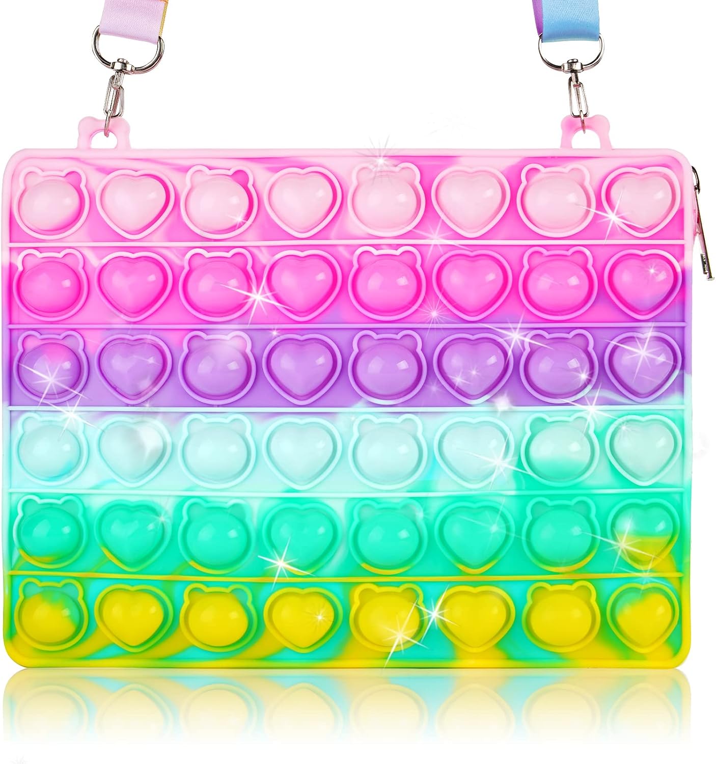 MOVCZON Pop Purse Bag for Girls Rainbow Purse Wallet,Fidget Toy for Toddler, Push Bubble Sensory Toy, Stress Release Pop Coin Purse, Birthday Gifts Party Favors for Kids