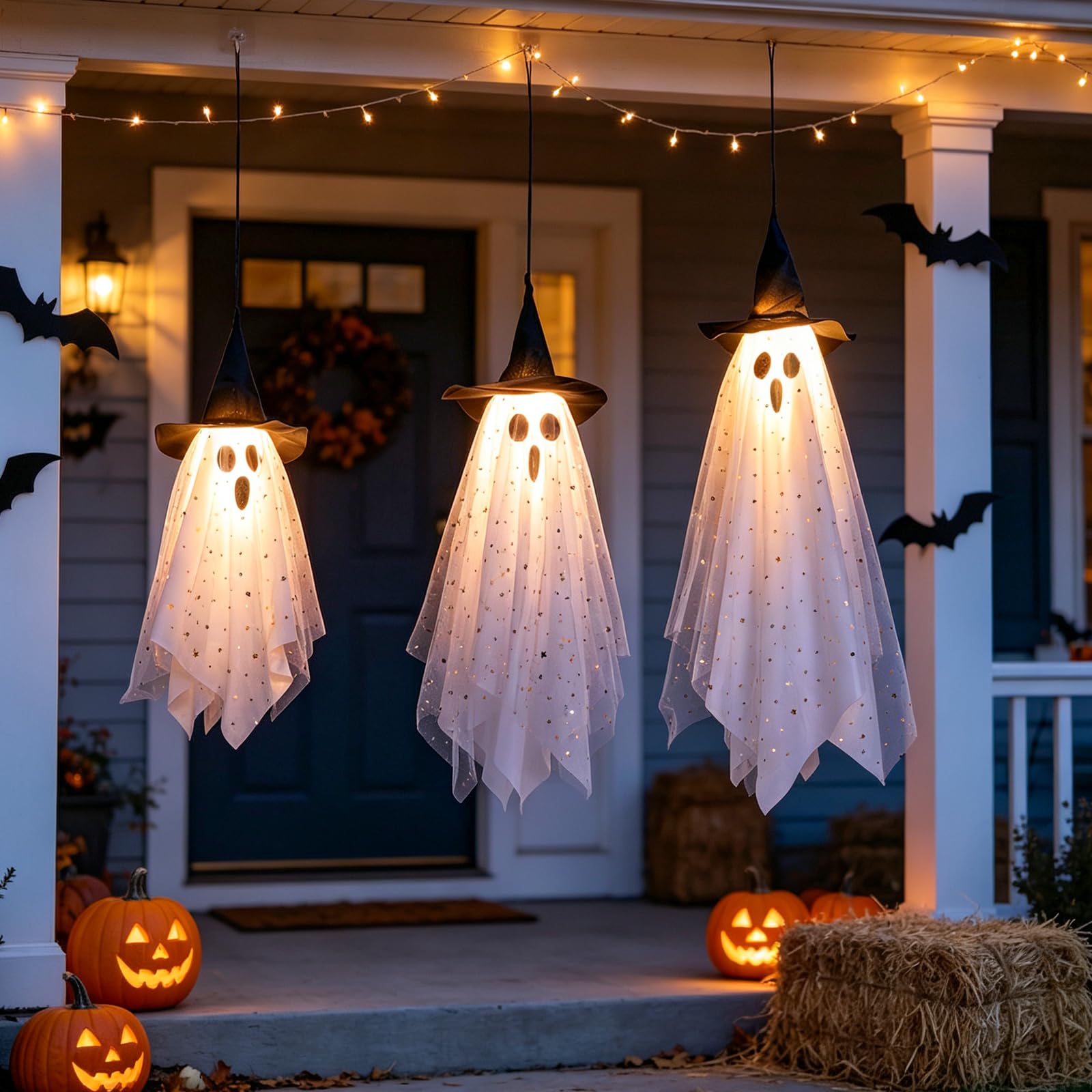 3 Pack Halloween Decorations Swinging Ghost Outdoor Decor yellow