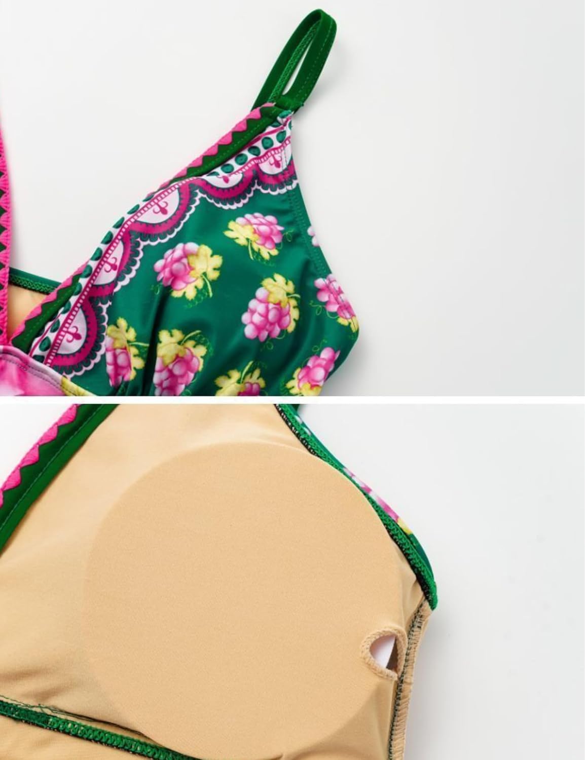 FLAXMAKER Women One Piece Deep V Neck Grapes Print Padded Swimsuit Two Piece Swimwear Bathing Suits