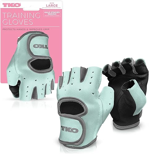 Miniatura 2 de TKO Guantes de entrenamiento con agarres acolchados antideslizantes  Guantes de neopreno con malla transpirable para levantamiento de pesas,