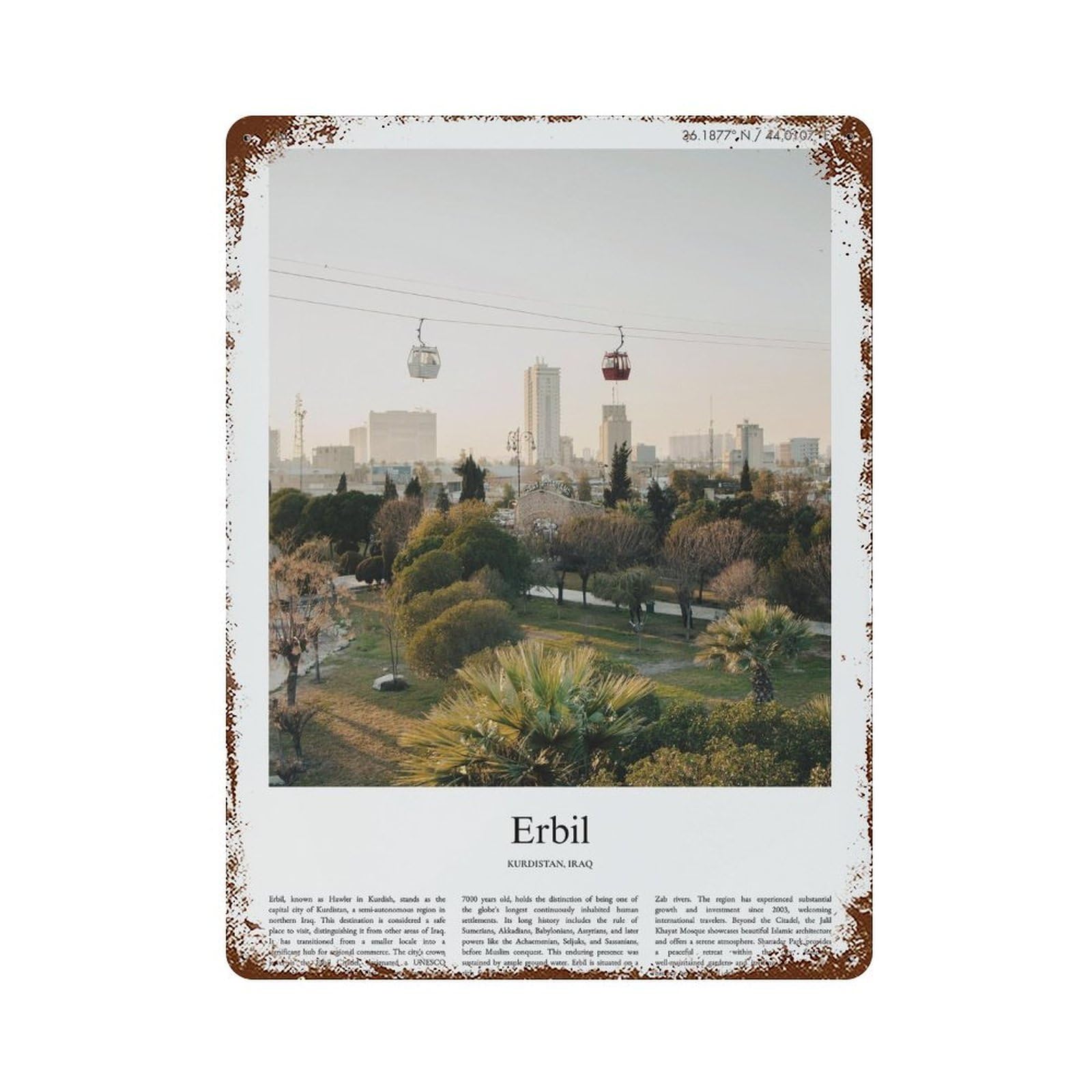 xiaoxiaoshen Erbil Kurdistan, Iraq City Scenery Wall Decor Art Metal Tin Poster Modern Home Decor Art Home Bar Shop Decorations Vintage Sign 40x30cm