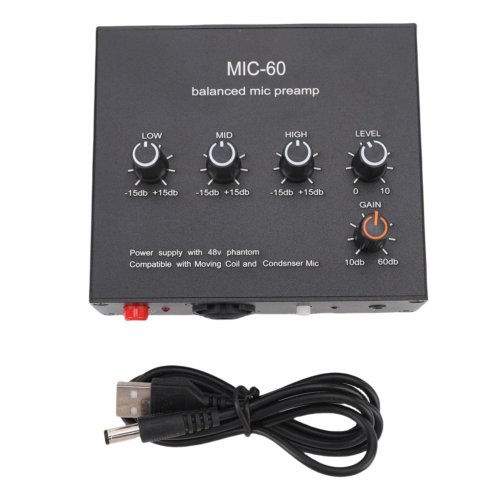 CHICIRIS Preamp de Micrófono 60dB de Ganancia de Micrófono, 3.5 Mm de 6.5 Mm XLR Intput Output Preamplificador con Potencia Fantasma de 48V, AMP Dinámico de Micrófono y Condensador para