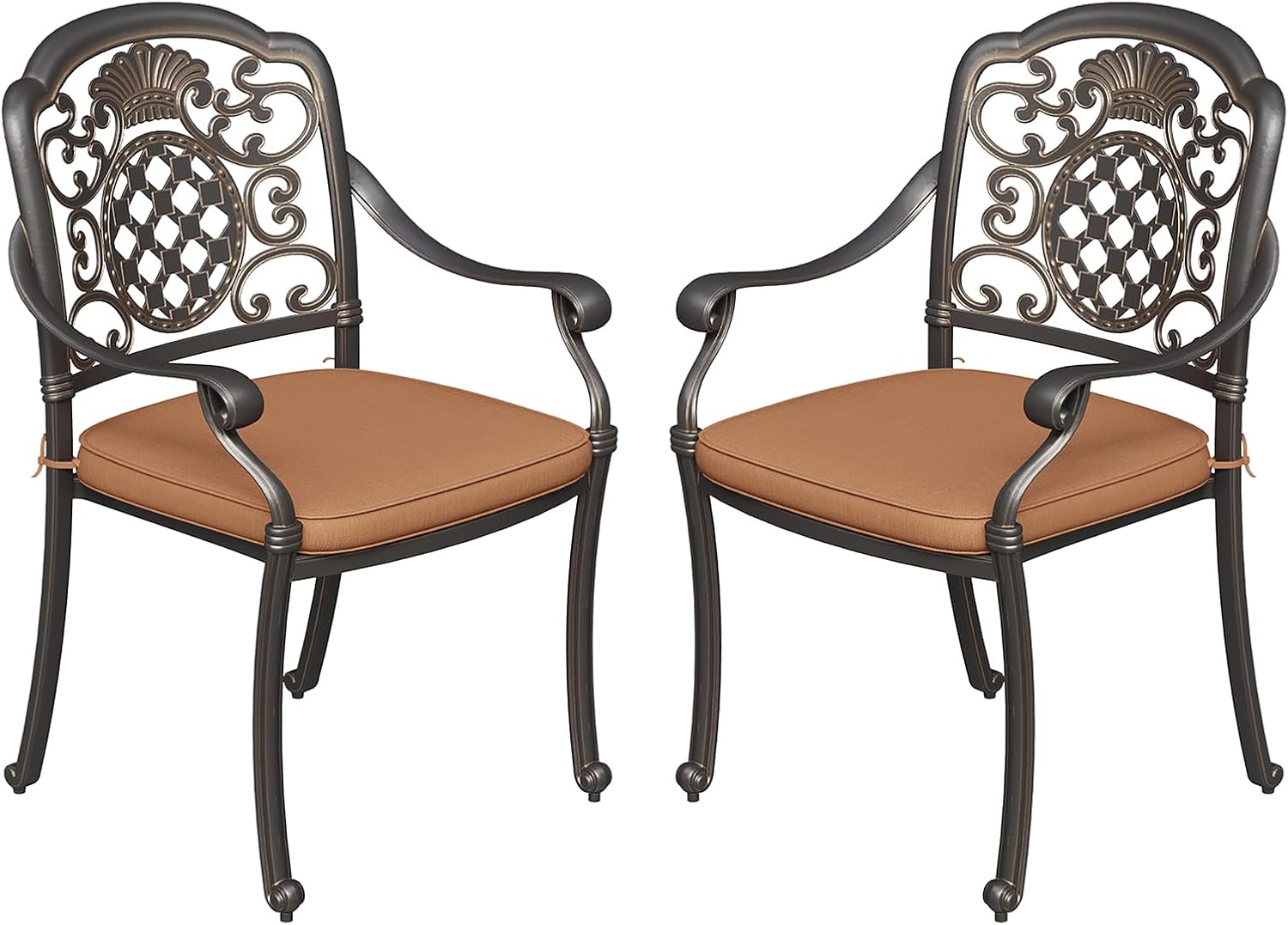 Garvee 2 Piece Patio Dining Chairs with Cushions, Outdoor All-Weather Cast Aluminum Chairs, Patio Bistro Dining Chair Set of 2 for Garden Deck Backyard, Dark Bronze