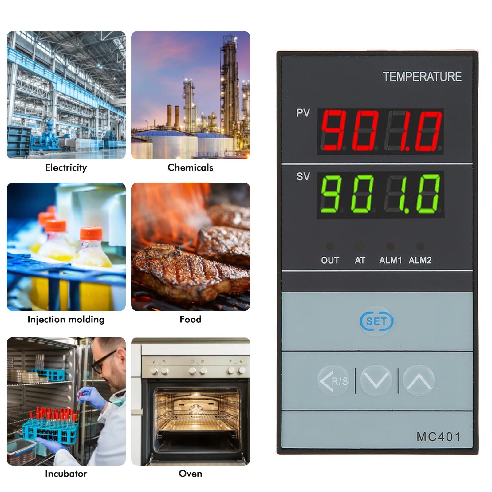 Intelligente thermostaat, digitale temperatuurregelaar, PID, 0-400 C, relaisuitgang, thermokoppel, 220 V, voor industriële toepassingen