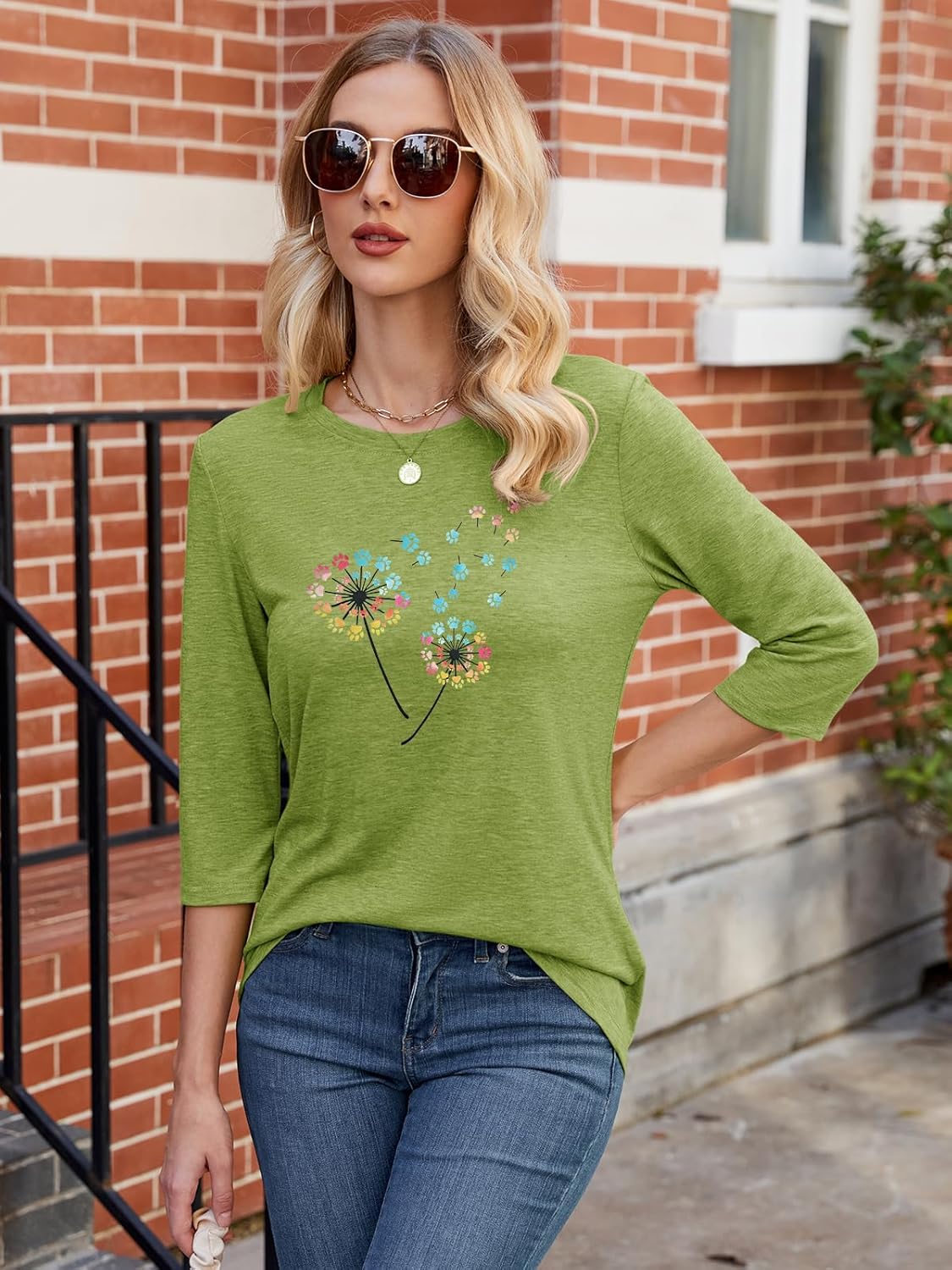 Chulianyouhuo Womens 3/4 Sleeve T Shirt Sunflower Graphic Tees Dandelion Flower Print Summer Casual Tops Blouse - Image 5