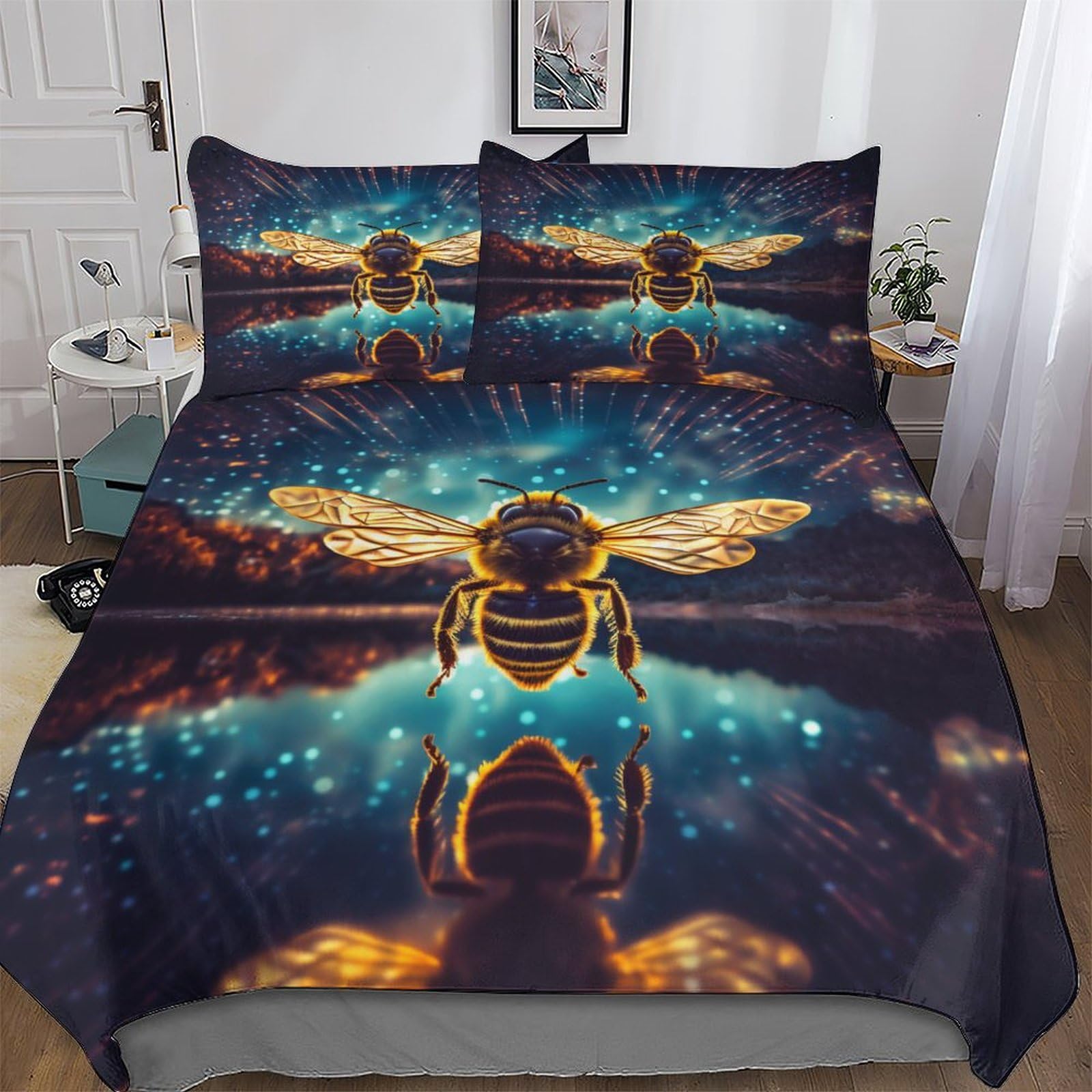 Housse de couette abeille pour une chambre parentale cocooning en coton