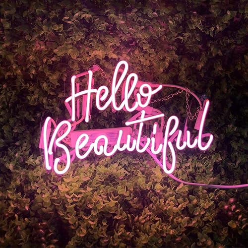 Miniatura 3 de Mugua Letrero de neón de cerveza hecho a mano con texto en inglés "Hello beautiful ", de 14 x 9.5 pulgadas, para bar, dormitorio, garaje, sala de