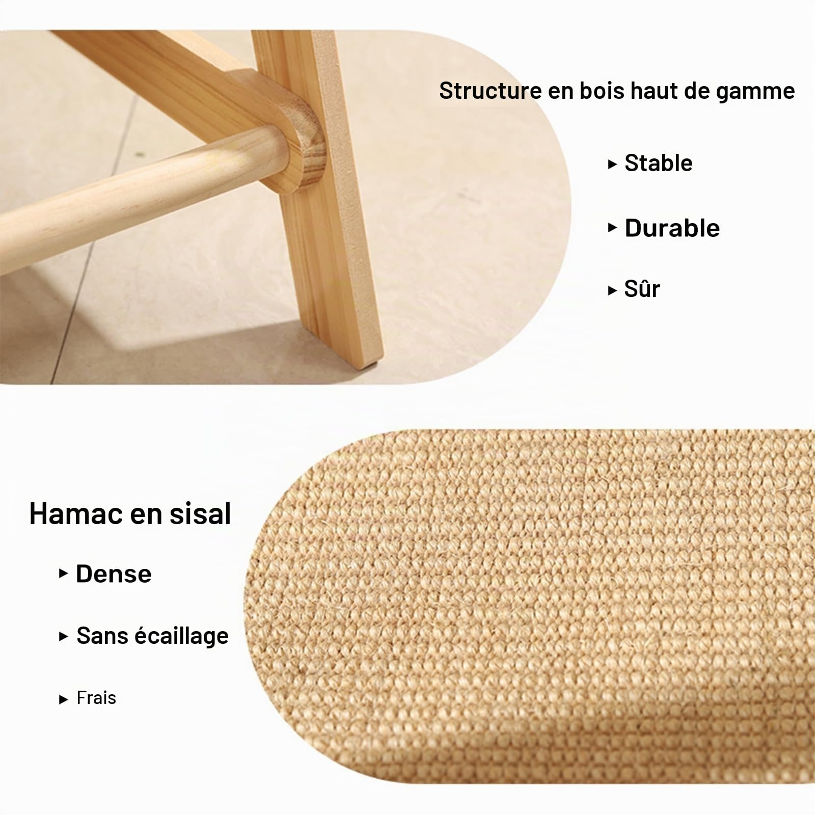 Tour à chat en bois avec filet d'escalade, griffoir en sisal et hamac – Grand arbre à chat triangulaire stable de 85,1 cm pour chats d'intérieur