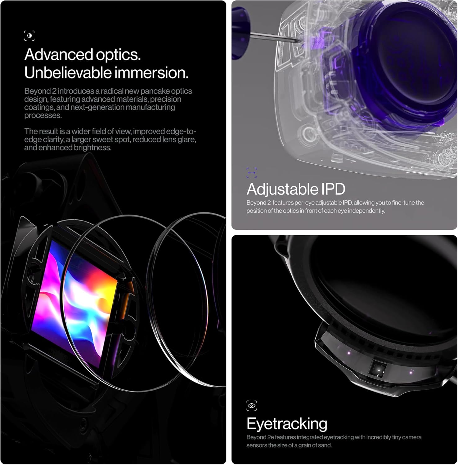 Beyond 2e: Ultra-Light PC VR Headset (108g) Micro-OLED Displays, 2560x2560 per Eye Resolution, 116 FOV, EyeTracking & DFR Play PC VR Games, Flight & Racing Simulators