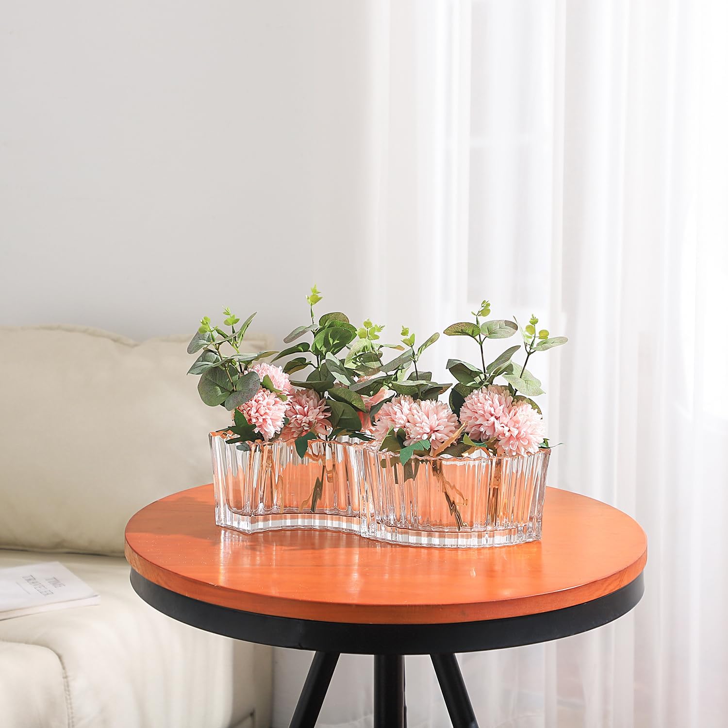 MCMCNCUIU Crystal Vases for Centerpieces, Flower Vases for Wedding Centerpieces, Clear Glass Vase for Flowers, Curve Small Vase for Living Room, Bedroom, Kitchen, Dining Table, Set of 2