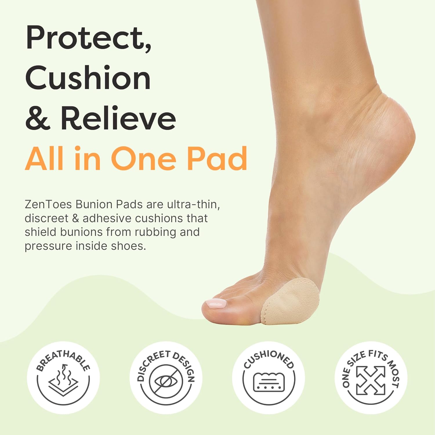 ZenToes Bunion Pads to Wear with Shoes, Waterproof Protectors, 48 Count