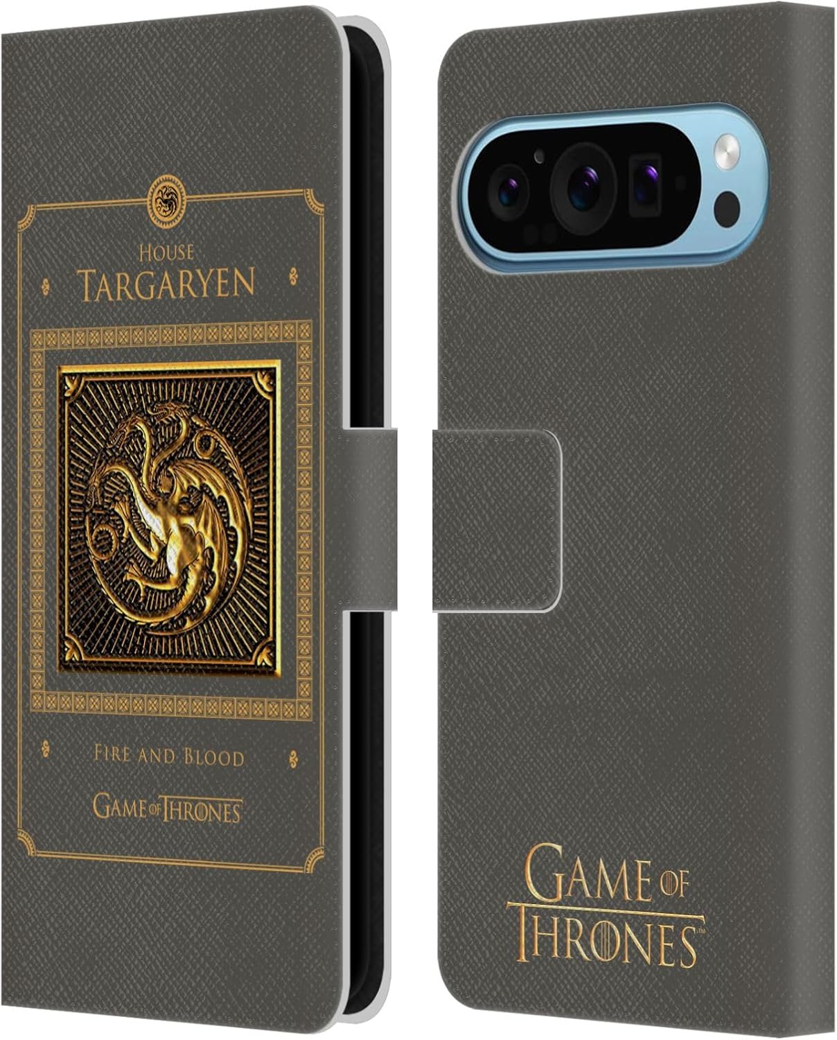 Head Case Designs Officially Licensed HBO Game of Thrones Targaryen Border Golden Sigils Leather Wallet Case Compatible with Google Pixel 9 / Pixel 9 Pro