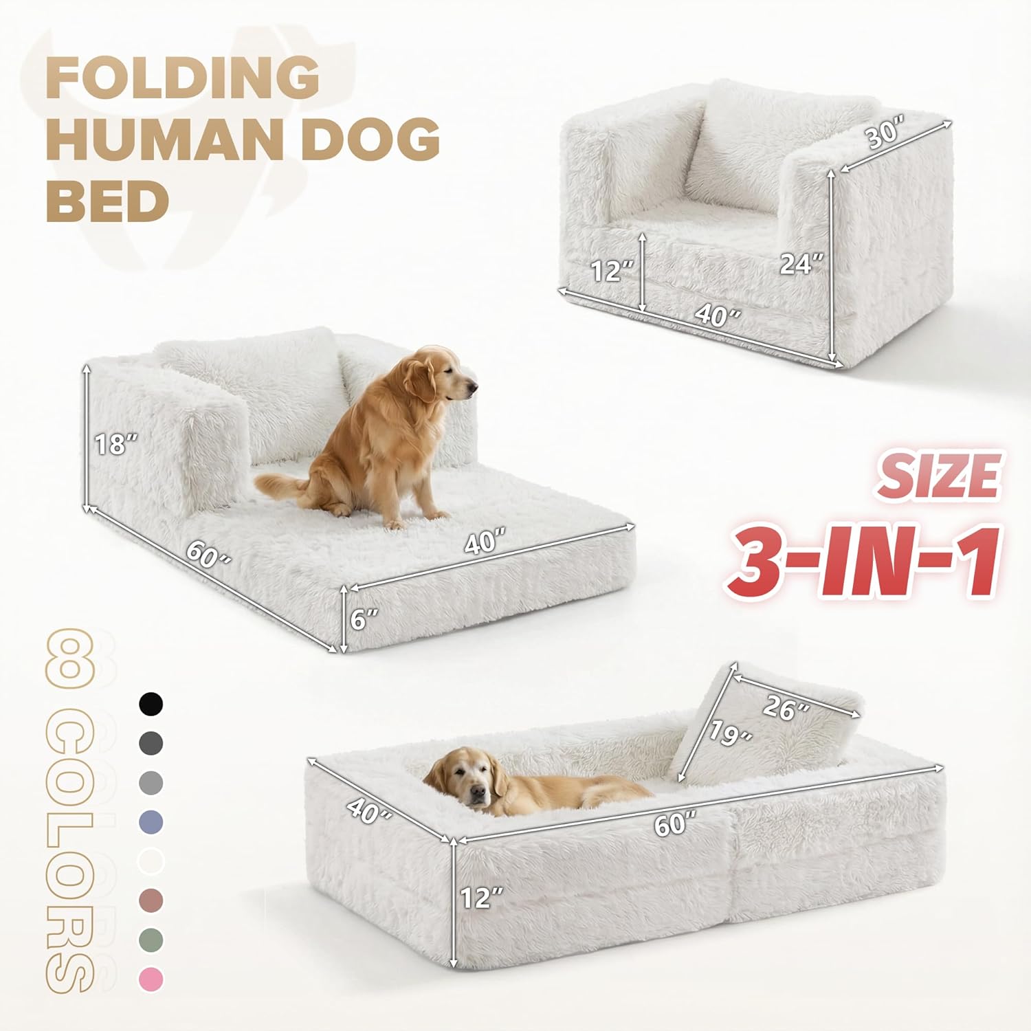 HABUTWAY Convertible Sofa Bed, 3-in-1 Futon Sofa Bed with Pillow, Foldable Pull Out Floor Sofa Bed with Removable Cover, Plush Boneless Couch for Living Room/Bedroom/Dorm
