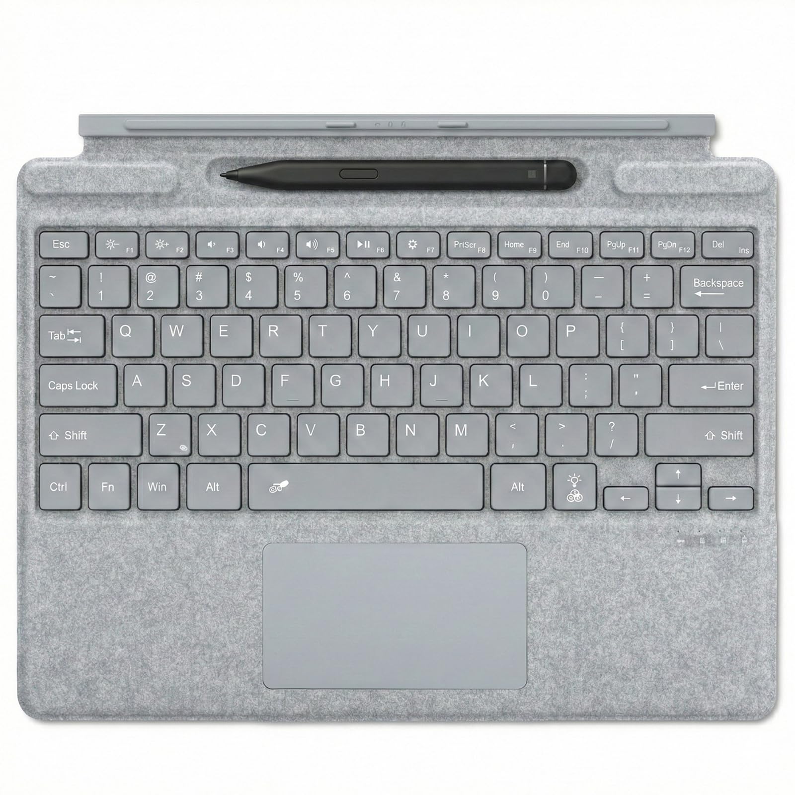 Wireless Bluetooth Keyboard for Microsoft Surface Pro 11/10/9/8/X, Ultra-Slim Type Cover with 7-Color LED Backlit & Multi-Gesture Touchpad & Pen Holder, Built-in Battery, Grey Leather