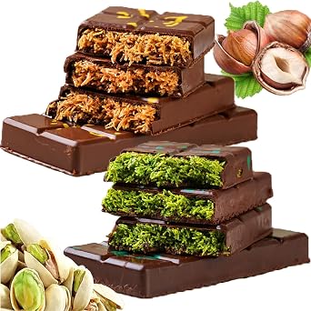 Chocolate Pistachio Dubai chocolate, Pistachio chocolate, Smooth and Thick Flavor, Crisp Texture, No Additives, No Sugar, Easy to Carry, Individually Packed 1.4 oz 40 g x 6, Hazelnut Flavor + Pistachio Flavor