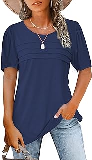 Womens Summer Tops Short Sleeve Crew Neck Shirts Puff Sleeve Casual Tshirts