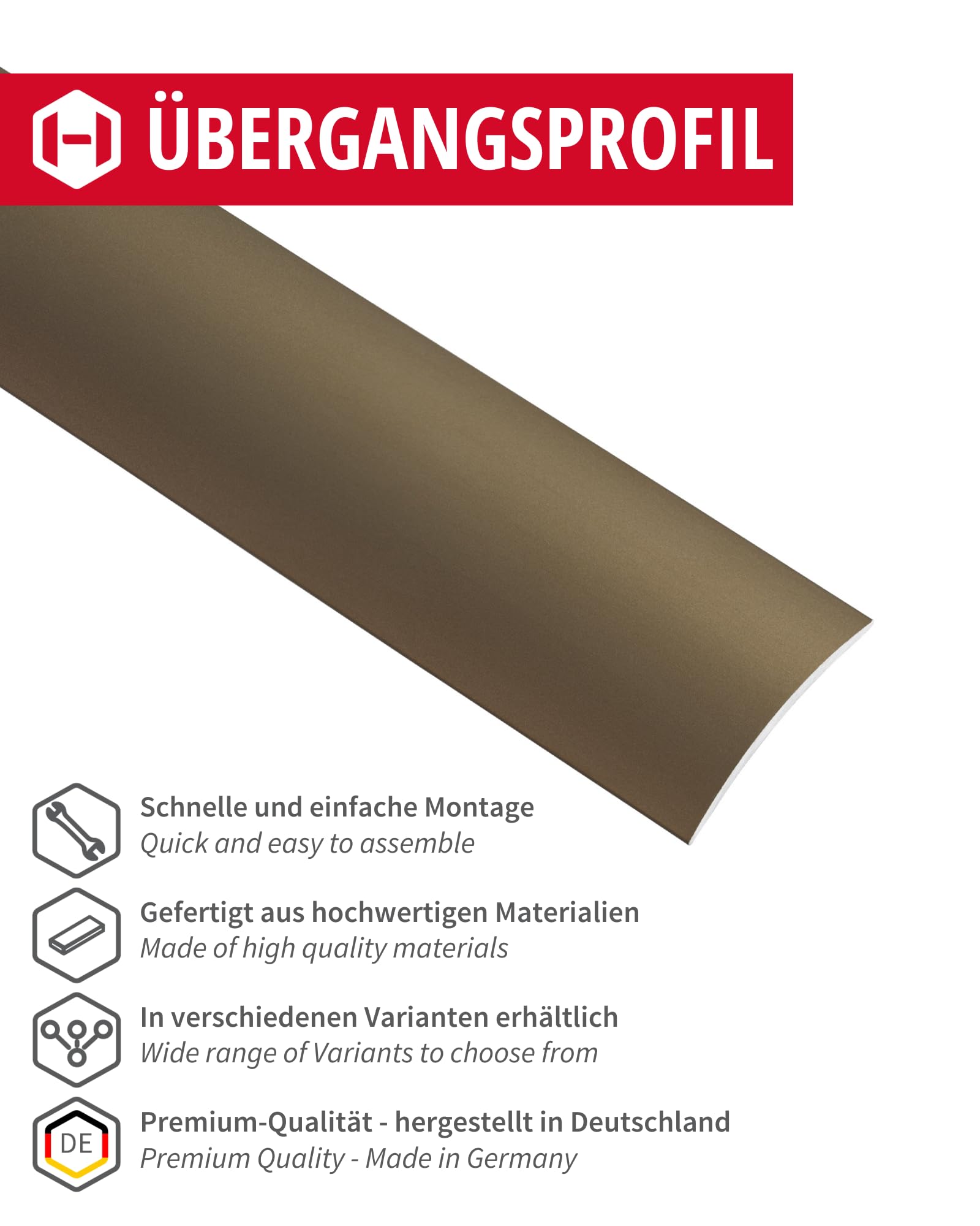 Gedotec Profilé de transition stratifié - Vinyle Profilé de transition autocollant Profilé de sol bombé | Seuil de porte à coller | Alu bronze anodisé | Profilé 30 x 900 mm