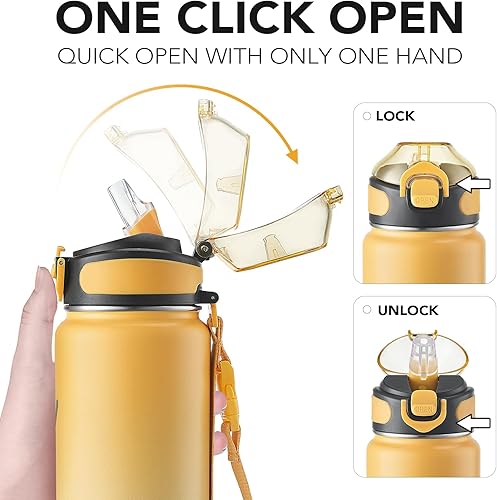 Miniatura 3 de Enerbone - Botella de agua aislada de 32 onzas, botella de acero inoxidable con correa de transporte, diseño de aislamiento al vacío de doble pared,